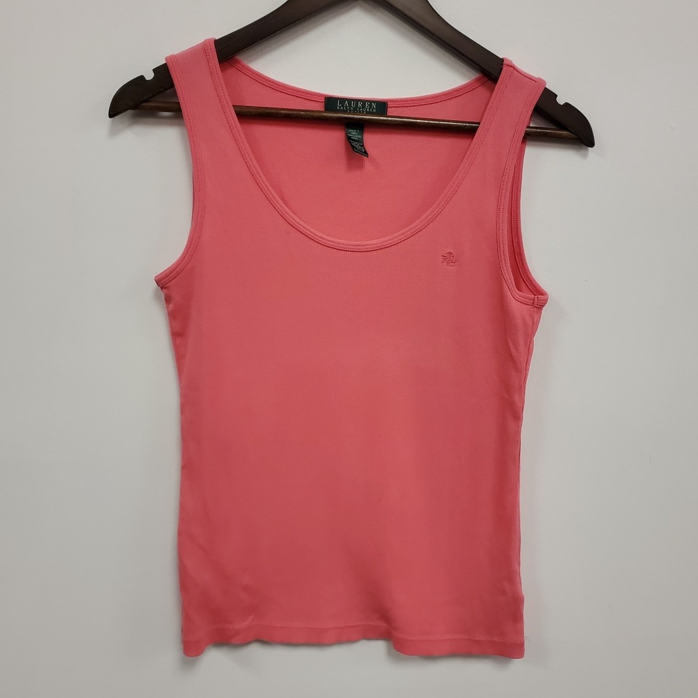 Lauren Ralph Lauren Womens Y2K Ribbed Knit Preppy Tank‎ Size M Petite Pink 90S